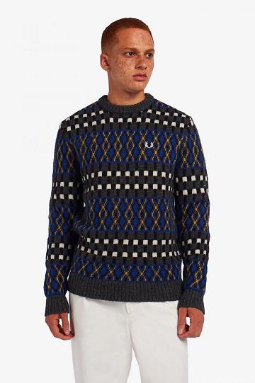 Dzianina Fred Perry Fair Isle British Wełna Jumper Męskie Królewski Niebieski | PL 1299JPQJ